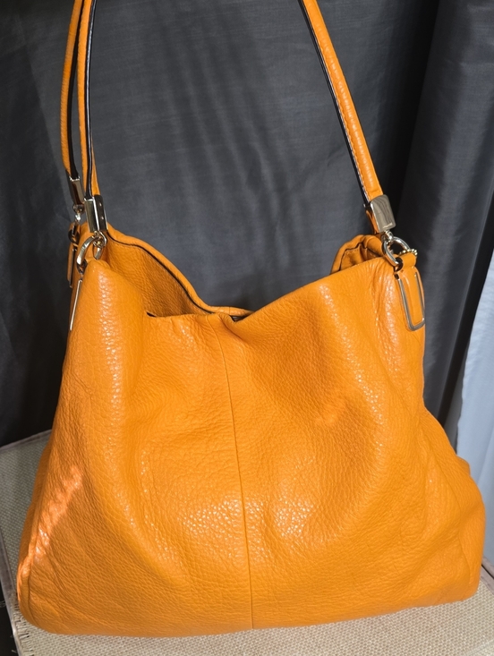 Coach Handbags - Coach Edie Orange Pebbled Leather Shoulder Bag